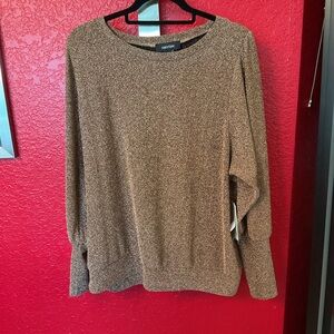 Karen Kane Metallic Brown Sweater, NWT women’s 2X, Bishop Sleeve, Glitter Girl